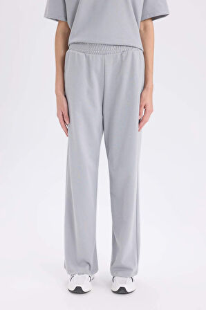 Wide Leg Geniş Bol Paça Eşofman Altı Beli Lastikli Cepli Basic Düz