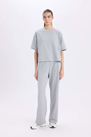 Wide Leg Geniş Bol Paça Eşofman Altı Beli Lastikli Cepli Basic Düz