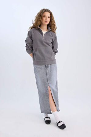 DeFacto Long Fit Yırtmaçlı Cepli Uzun Boy Jean Etek D1375AX24AUNM55