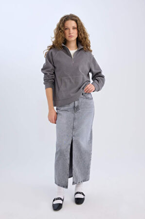 DeFacto Long Fit Yırtmaçlı Cepli Uzun Boy Jean Etek D1375AX24AUNM55