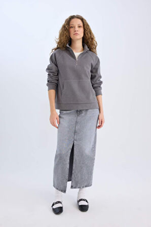 DeFacto Long Fit Yırtmaçlı Cepli Uzun Boy Jean Etek D1375AX24AUNM55