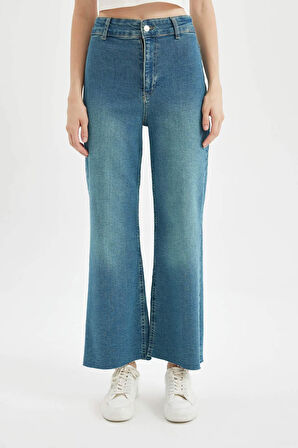 DeFacto Culotte Yüksek Bel Kısa Geniş Paça Bilek Boy Jean Yıkamalı Pantolon D4328AX24AUNM85