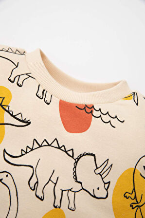 DeFacto Erkek Bebek Bisiklet Yaka Hayvan Desenli İçi Yumuşak Tüylü Sweatshirt D3932A524WNER42