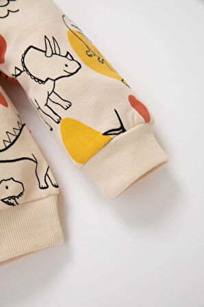 DeFacto Erkek Bebek Bisiklet Yaka Hayvan Desenli İçi Yumuşak Tüylü Sweatshirt D3932A524WNER42