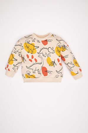 DeFacto Erkek Bebek Bisiklet Yaka Hayvan Desenli İçi Yumuşak Tüylü Sweatshirt D3932A524WNER42