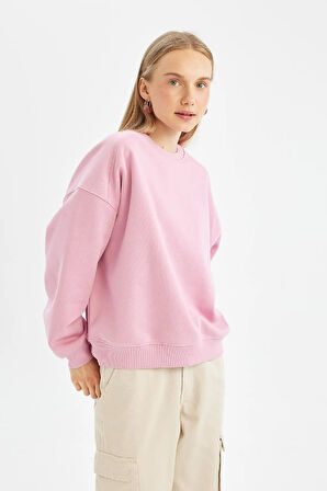 Coool Oversize Geniş Kalıp Bisiklet Yaka Kalın Basic Düz Sweatshirt