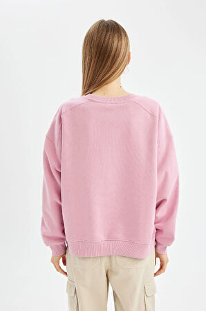 Coool Oversize Geniş Kalıp Bisiklet Yaka Kalın Basic Düz Sweatshirt
