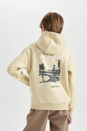 DeFacto Erkek Çocuk Kapüşonlu Sırt Baskılı Kalın Sweatshirt D3039A824WNBG435