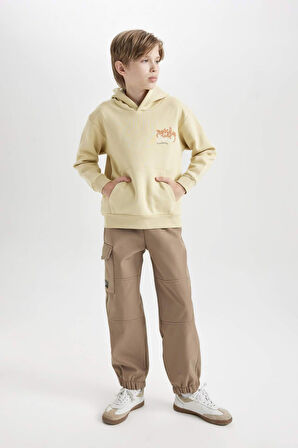 DeFacto Erkek Çocuk Kapüşonlu Sırt Baskılı Kalın Sweatshirt D3039A824WNBG435