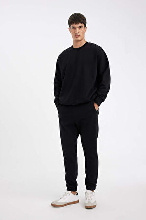 Standart Fit Fleto Cepli Esnek Paça Kalın Basic Sweatshirt Kumaşı Eşofman Altı