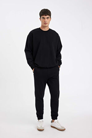 Standart Fit Fleto Cepli Esnek Paça Kalın Basic Sweatshirt Kumaşı Eşofman Altı