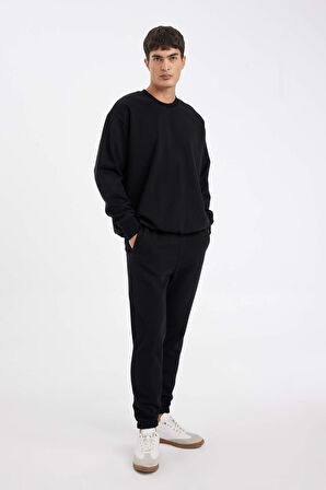 Standart Fit Fleto Cepli Esnek Paça Kalın Basic Sweatshirt Kumaşı Eşofman Altı