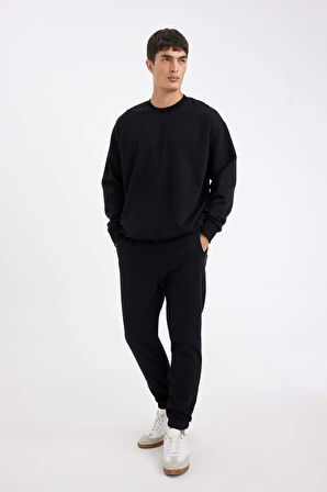 Standart Fit Fleto Cepli Esnek Paça Kalın Basic Sweatshirt Kumaşı Eşofman Altı