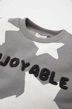 DeFacto Erkek Bebek 2'li Takım Yıldız Desenli Bisiklet Yaka Sweatshirt Beli Lastikli Jogger Eşofman Altı D4612A524AUGR67