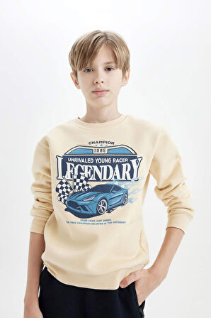DeFacto Erkek Çocuk Bisiklet Yaka Baskılı Kalın Sweatshirt D3051A824WNBG357