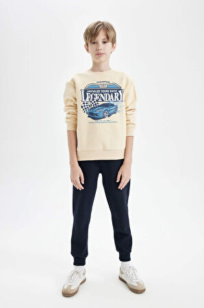 DeFacto Erkek Çocuk Bisiklet Yaka Baskılı Kalın Sweatshirt D3051A824WNBG357