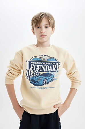 DeFacto Erkek Çocuk Bisiklet Yaka Baskılı Kalın Sweatshirt D3051A824WNBG357