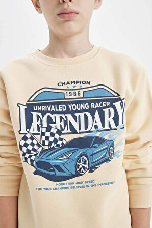 DeFacto Erkek Çocuk Bisiklet Yaka Baskılı Kalın Sweatshirt D3051A824WNBG357