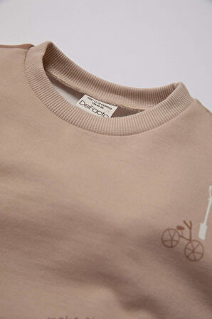 Erkek Bebek 2'li Takım Desenli Bisiklet Yaka Sweatshirt Beli Lastikli Jogger Eşofman Altı