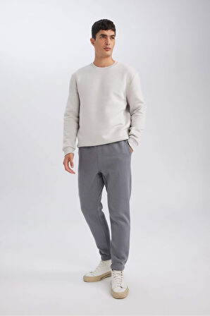 DeFacto Relax Fit Kalın Jogger Eşofman Altı Basic Düz Beli Bağcıklı Lastikli Paça Cepli  U7438AZ24AUGR439