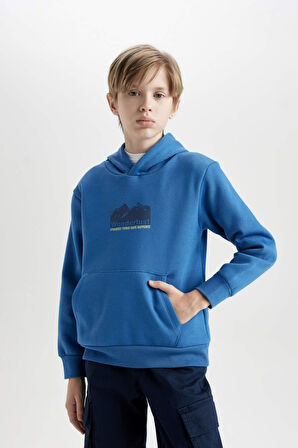 DeFacto Erkek Çocuk Kapüşonlu Sırt Baskılı Cepli Kalın Sweatshirt D3052A824WNBE776