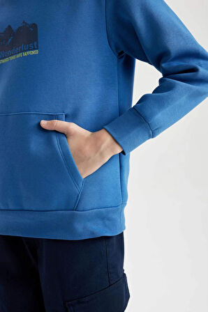 DeFacto Erkek Çocuk Kapüşonlu Sırt Baskılı Cepli Kalın Sweatshirt D3052A824WNBE776