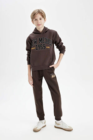DeFacto Erkek Çocuk Baskılı Kapüşonlu Kanguru Cepli Kalın Sweatshirt D3055A824WNBN130