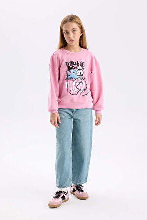 DeFacto Kız Çocuk Disney Mickey Mouse &Friends Relax Fit Bisiklet Yaka Sweatshirt D3114A824WNPN445