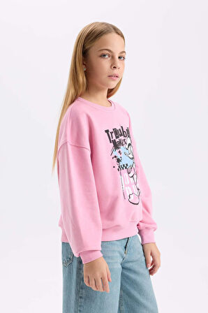 DeFacto Kız Çocuk Disney Mickey Mouse &Friends Relax Fit Bisiklet Yaka Sweatshirt D3114A824WNPN445