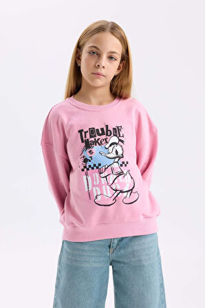 DeFacto Kız Çocuk Disney Mickey Mouse &Friends Relax Fit Bisiklet Yaka Sweatshirt D3114A824WNPN445