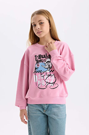 DeFacto Kız Çocuk Disney Mickey Mouse &Friends Relax Fit Bisiklet Yaka Sweatshirt D3114A824WNPN445