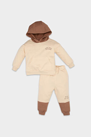 DeFacto Erkek Bebek Baskılı Kapüşonlu Sweatshirt Eşofman Altı 2'li Takım D4698A524AUBG286