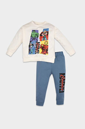 Erkek Bebek 2'li Takım Marvel Bisiklet Yaka Sweatshirt Beli Lastikli Jogger Eşofman Altı