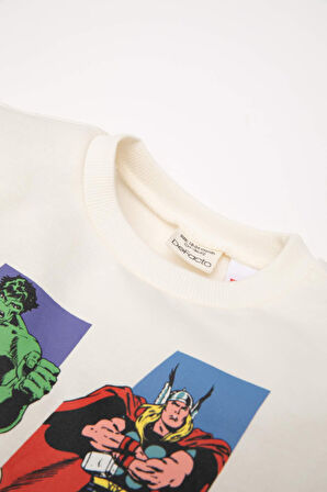 Erkek Bebek 2'li Takım Marvel Bisiklet Yaka Sweatshirt Beli Lastikli Jogger Eşofman Altı