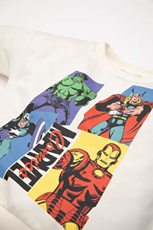 Erkek Bebek 2'li Takım Marvel Bisiklet Yaka Sweatshirt Beli Lastikli Jogger Eşofman Altı