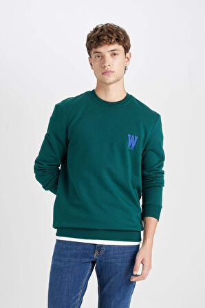 DeFacto New Regular Fit Bisiklet Yaka Baskılı Kalın Sweatshirt D3670AX24AUGN671