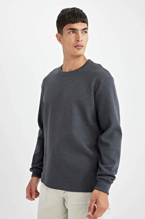 DeFacto Regular Fit Bisiklet Yaka Waffle Uzun Kollu Tişört C1882AX24AUGR242