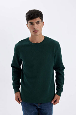 DeFacto Regular Fit Bisiklet Yaka Waffle Uzun Kollu Tişört C1882AX24AUGN466