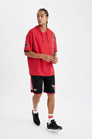 DeFactoFit NBA Houston Rockets Kırmızı Oversize Geniş Kalıp Kapüşonlu Kısa Kollu Tişört C9277AX24AUBR244