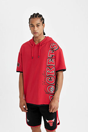 DeFactoFit NBA Houston Rockets Kırmızı Oversize Geniş Kalıp Kapüşonlu Kısa Kollu Tişört C9277AX24AUBR244
