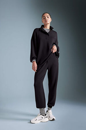 DeFactoFit Sporcu Jogger Eşofman Altı Standart Fit Modal Çift Cepli Basic Düz B1794AX24AUBK81