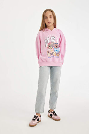 DeFacto Kız Çocuk Oversize Fit Kapüşonlu Ayı Baskılı Sweatshirt D0608A824AUPN666