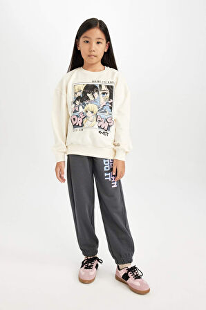 DeFacto Kız Çocuk Oversize Geniş Kalıp Bisiklet Yaka Baskılı Sweatshirt D0611A824AUER99