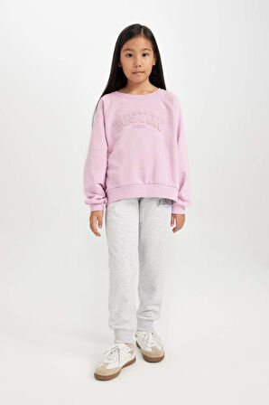 DeFacto Kız Çocuk Pembe Oversize Geniş Kalıp Bisiklet Yaka Baskılı Sweatshirt D1100A824AUPN454