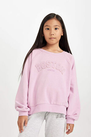 DeFacto Kız Çocuk Pembe Oversize Geniş Kalıp Bisiklet Yaka Baskılı Sweatshirt D1100A824AUPN454