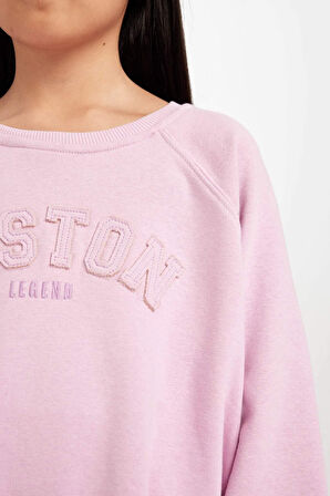 DeFacto Kız Çocuk Pembe Oversize Geniş Kalıp Bisiklet Yaka Baskılı Sweatshirt D1100A824AUPN454