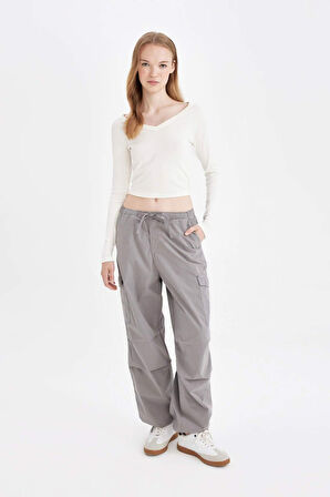DeFacto Coool Paraşüt Poplin Pantolon Basic Düz Cepli Beli Lastikli A6266AX24AUGR67