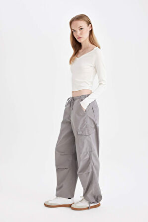 DeFacto Coool Paraşüt Poplin Pantolon Basic Düz Cepli Beli Lastikli A6266AX24AUGR67
