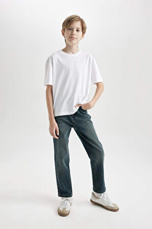 Erkek Çocuk Straight Fit Düz Paça Cepli Jean Pantolon