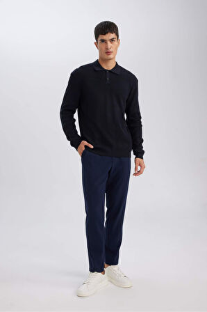 DeFacto Lacivert Standart Fit Polo Yaka Düğmeli Triko Kazak D1959AX24AUNV64